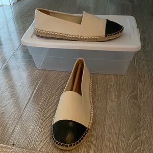 J. Crew black and cream espadrilles, size 7.50 never worn.